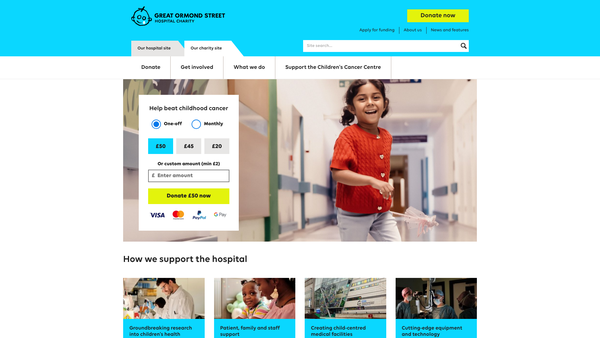 Screenshot of the Great Ormond Street Hospital Children's Charity website