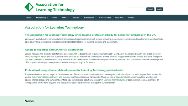 Screenshot of the Association For Learning Technology website