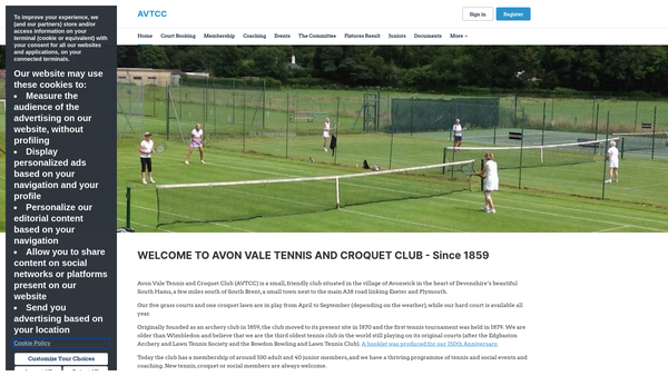 Screenshot of the Avon Vale Tennis And Croquet Club website