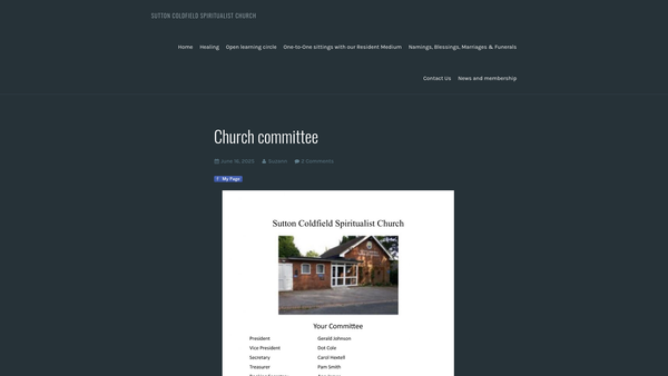 Screenshot of the Sutton Coldfield Spiritualist Church website