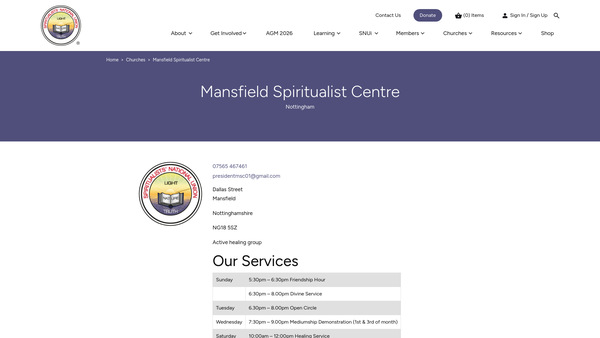 Screenshot of the Mansfield Spiritualist Centre website