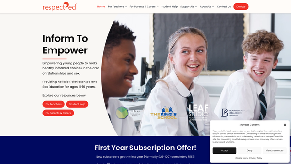 Screenshot of the Respected website
