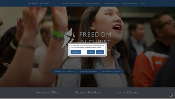 Screenshot of the Freedom In Christ Ministries International website