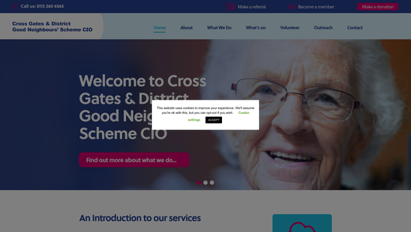 Screenshot of the Cross Gates & District Good Neighbours'scheme CIO website