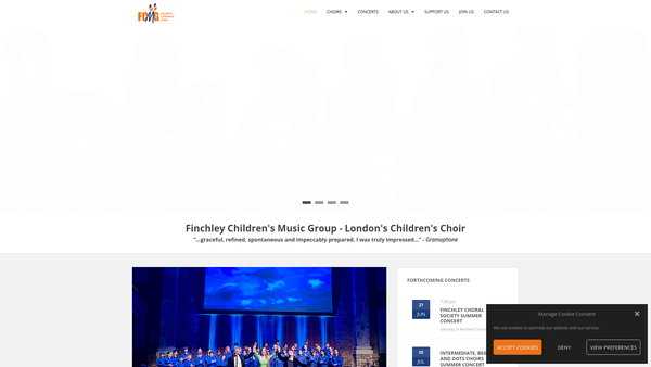 Screenshot of the Finchley Children's Music Group website