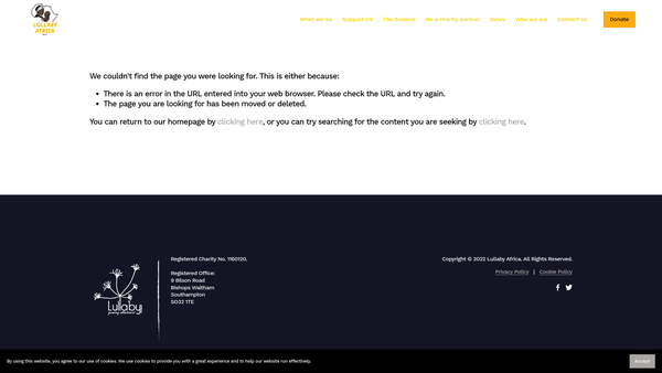 Screenshot of the Lullaby Africa website
