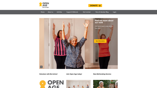 Screenshot of the Open Age website
