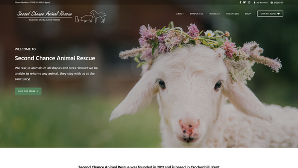 Screenshot of the Second Chance Animal Rescue website