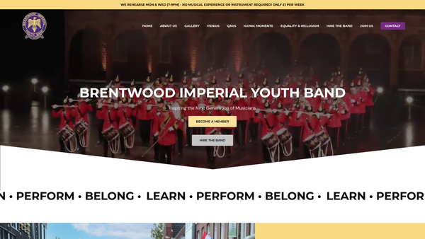 Screenshot of the Brentwood Imperial Youth Band website