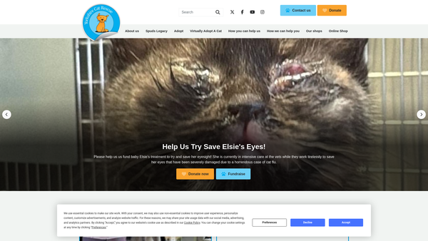 Screenshot of the Yorkshire Cat Rescue website