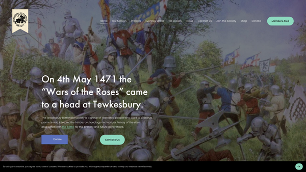 Screenshot of the The Tewkesbury Battlefield Society website