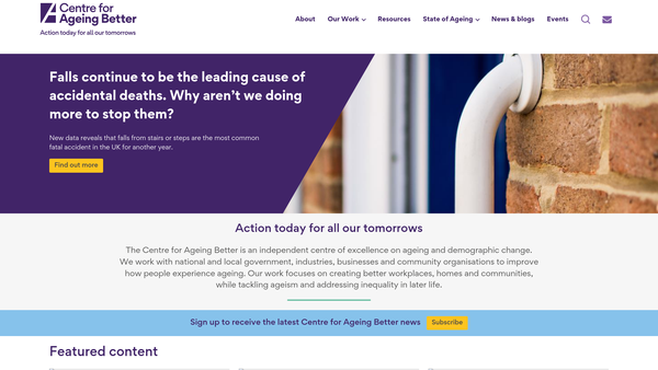Screenshot of the Centre For Ageing Better Trust website