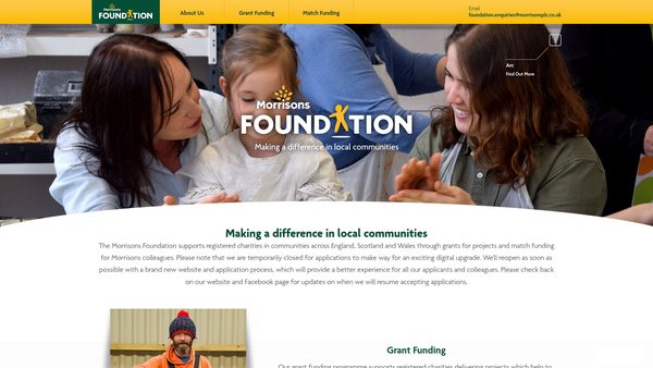 Screenshot of the The Morrisons Foundation website