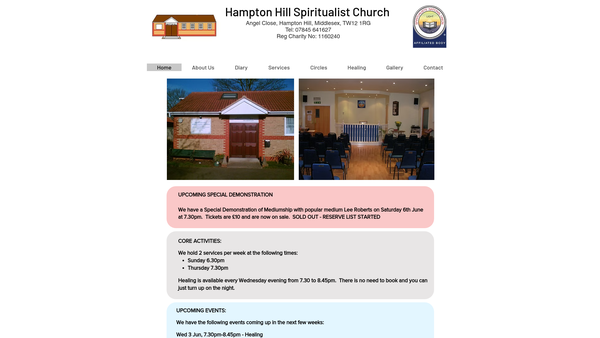 Screenshot of the Hampton Hill Spiritualist Church website