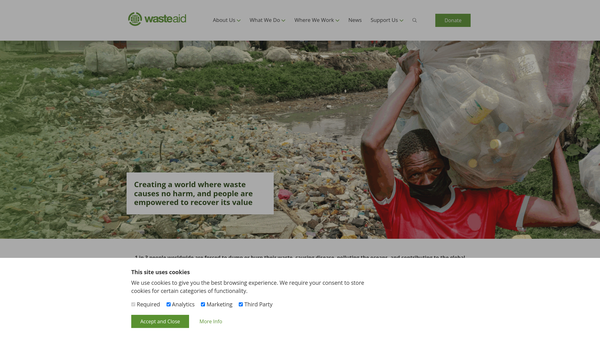 Screenshot of the WasteAid website