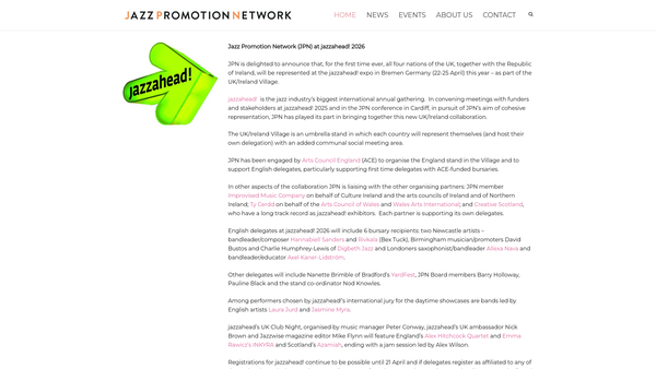 Screenshot of the Jazz Promotion Network website