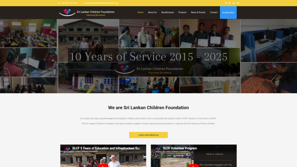Screenshot of the Sri Lankan Children Foundation website
