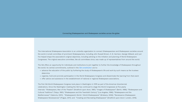 Screenshot of the The International Shakespeare Association website