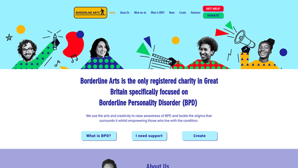 Screenshot of the Borderline Arts CIO website