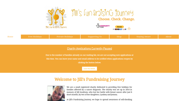 Screenshot of the Jill's Fundraising Journey website