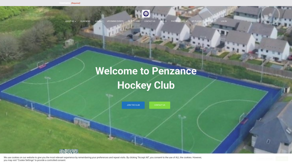 Screenshot of the Penzance Hockey Club website