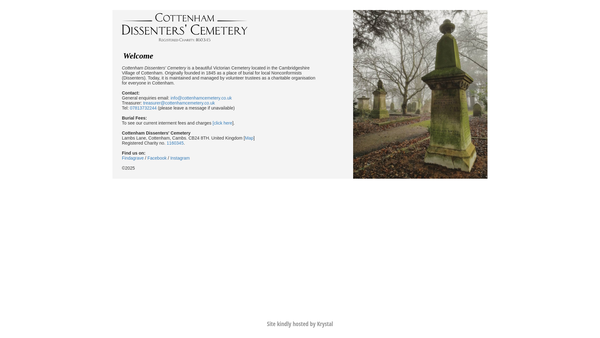 Screenshot of the Cottenham Dissenters' Cemetery CIO website
