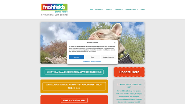 Screenshot of the Freshfields Animal Rescue website