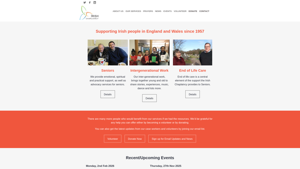 Screenshot of the Irish Chaplaincy website