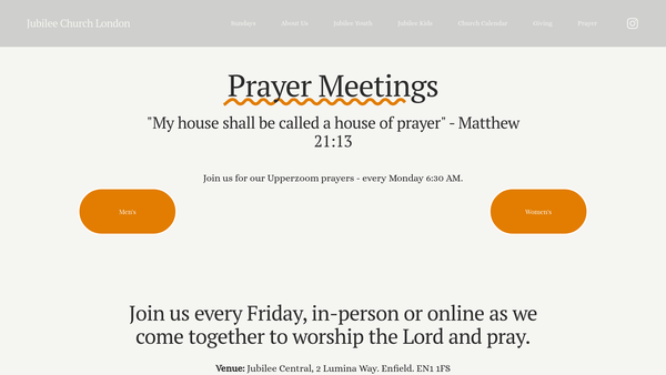 Screenshot of the Jubilee Church London website
