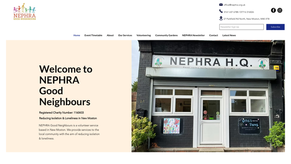 Screenshot of the Nephra Good Neighbours Charitable Incorporated Organisation website