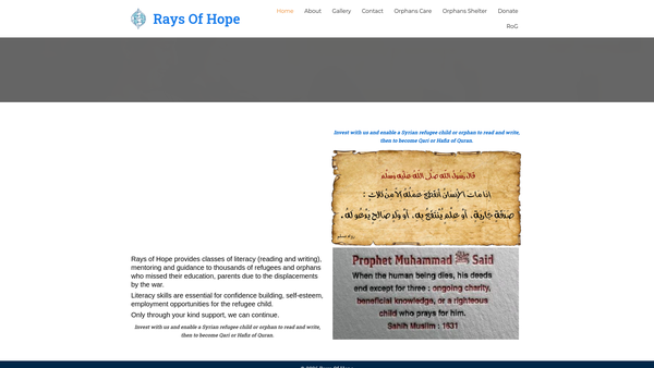 Screenshot of the Rays Of Hope website