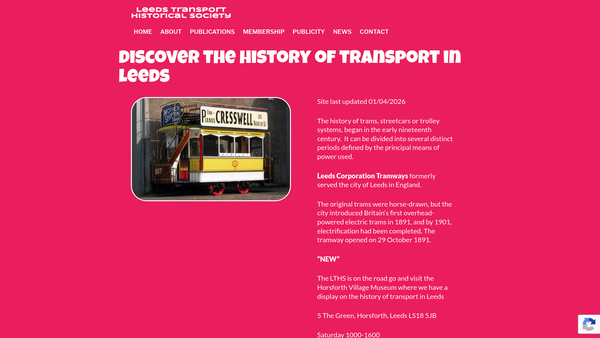 Screenshot of the The Leeds Transport Historical Society website