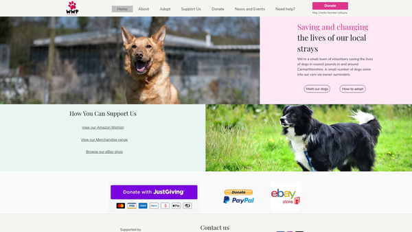 Screenshot of the West Wales Poundies Dog Rescue website