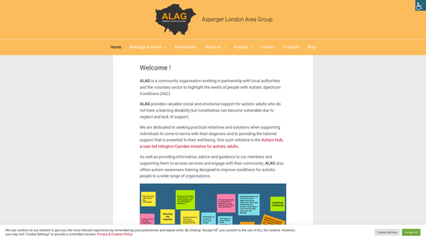Screenshot of the Asperger London Area Group (Alag) website
