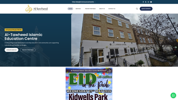 Screenshot of the Tawheed Islamic Education Centre of Maidenhead website