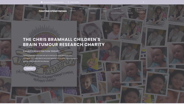 Screenshot of the Fighting Ependymoma, The Chris Bramhall Children's Brain Tumour Research Charity website