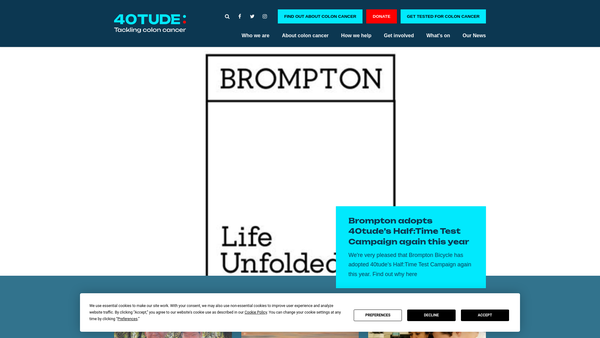 Screenshot of the 40tude Curing Colon Cancer website