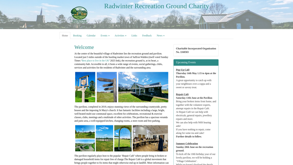 Screenshot of the Radwinter Recreation Ground Charity website