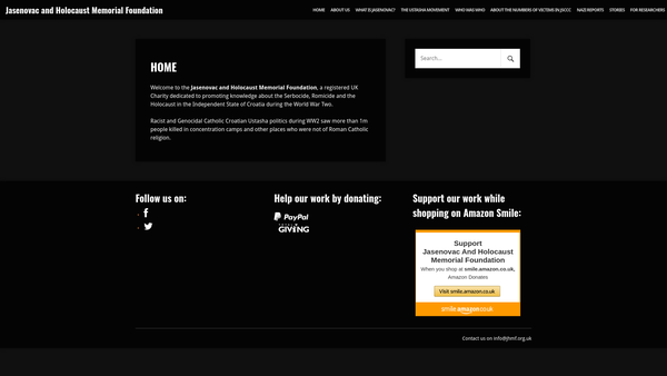 Screenshot of the Jasenovac And Holocaust Memorial Foundation website