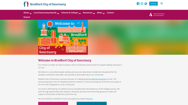 Screenshot of the Bradford City Of Sanctuary website
