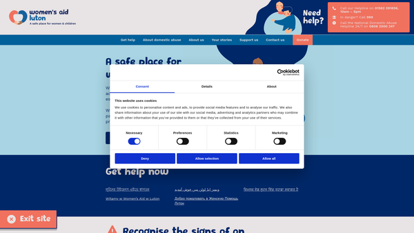 Screenshot of the Women's Aid In Luton website