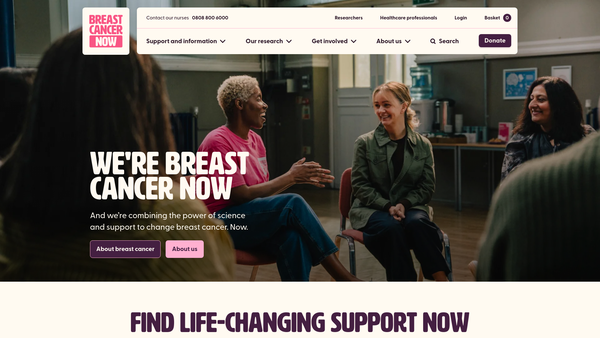 Screenshot of the Breast Cancer Now website