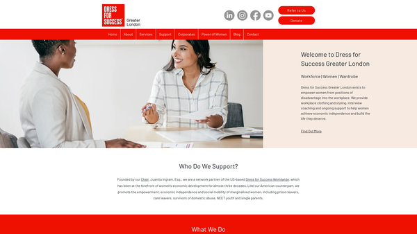 Screenshot of the Dress For Success Greater London Ltd website