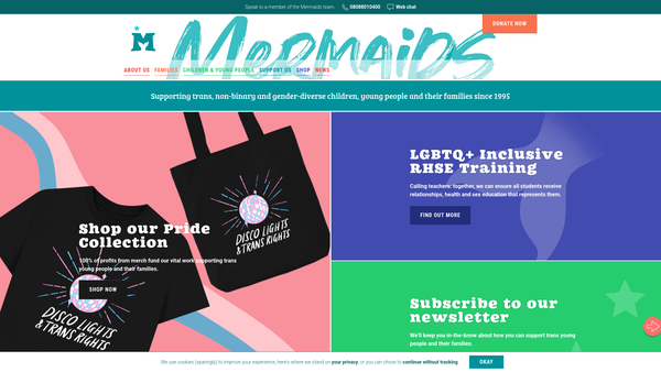 Screenshot of the Mermaids website