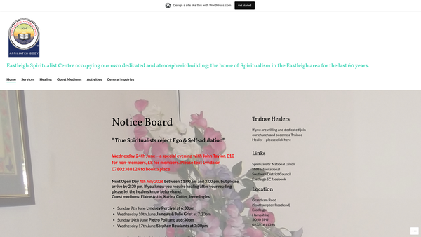 Screenshot of the Eastleigh Spiritualist Church website