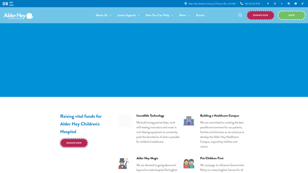 Screenshot of the Alder Hey Children's Charity website