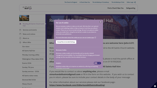 Screenshot of the The Parochial Church Council Of The Ecclesiastical Parish Of St Mark And All Saints, Reading website