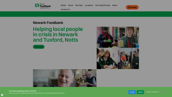 Screenshot of the Newark Foodbank website