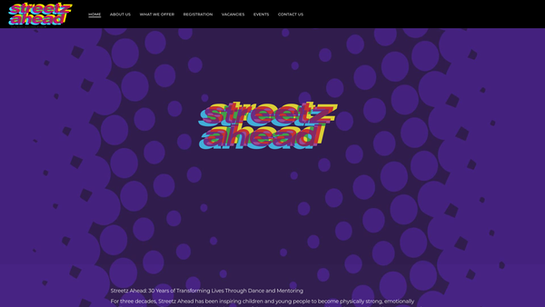 Screenshot of the Streetz Ahead Performing Arts School website