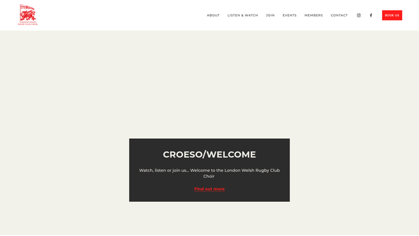 Screenshot of the London Welsh Rugby Club Choir website